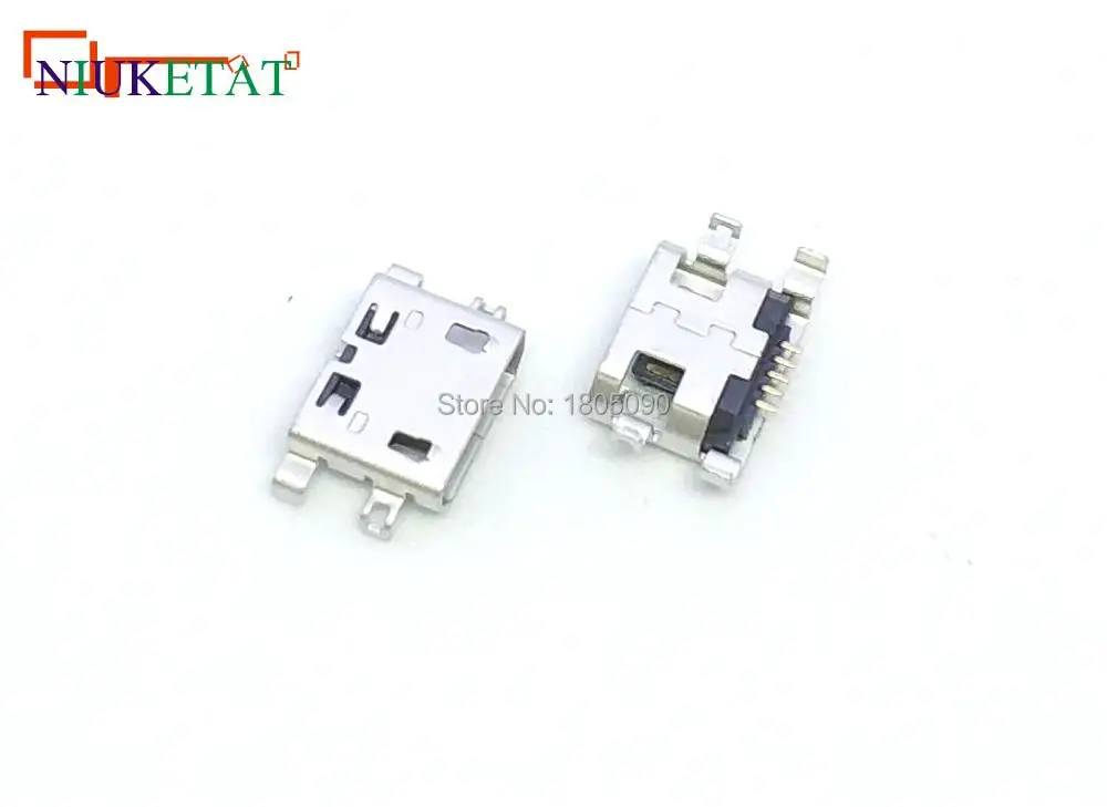 50pcs Micro USB 5pin Connector heavy plate no side with hole Flat mouth Female Connector For Mobile Phone Mini USB Jack