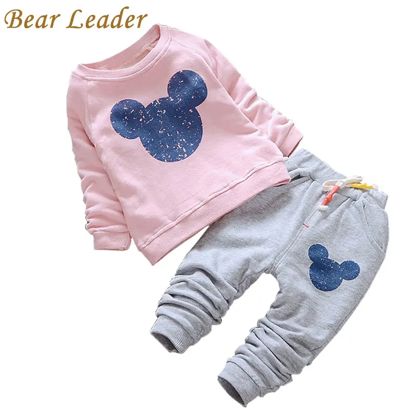 Bear Leader/Одежда для маленьких девочек повседневные весенние комплекты одежды для малышей толстовки с мультяшным принтом+ повседневные штаны одежда для малышей из 2 предметов