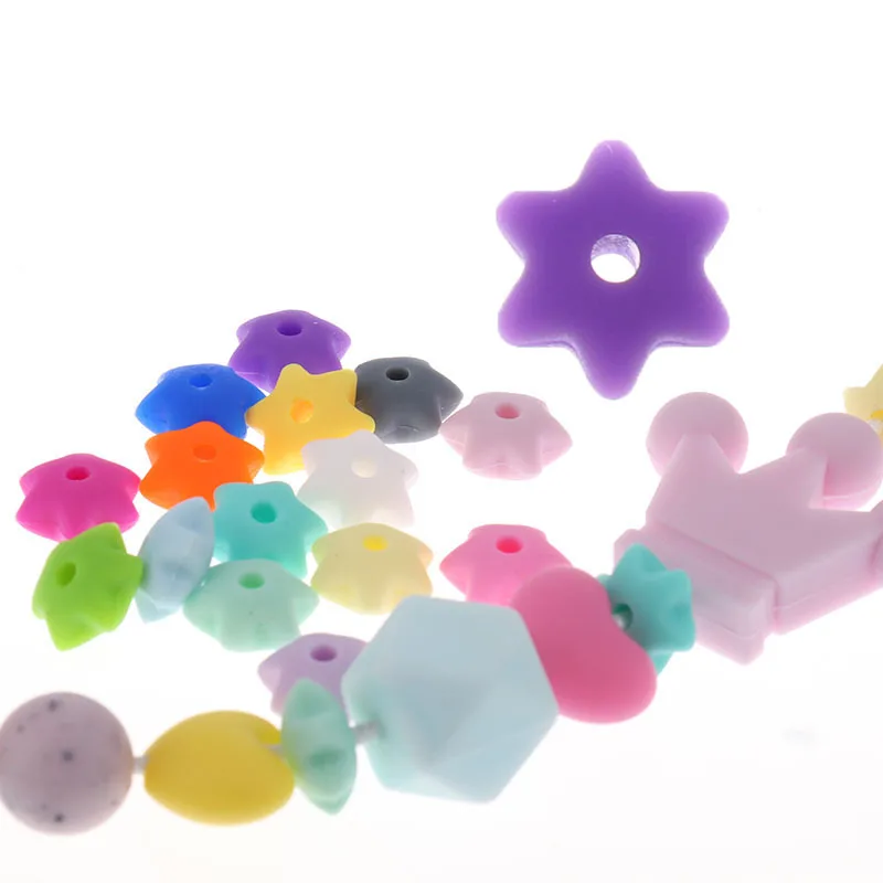 50PCS Silicone Beads For Necklaces Hexangular Star Food Grade Teething Safe Bpa Free Silicon Baby | Мать и ребенок
