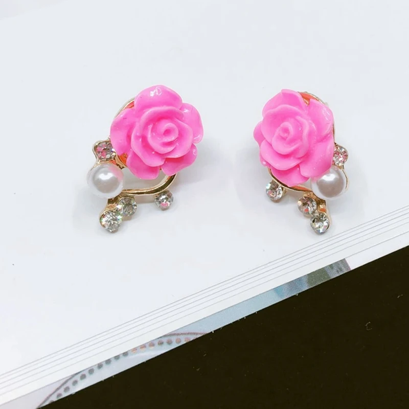 

ZILPOIT 2019 NEWEST Trendy 3 Color Pink Rose Flower Pearl Earrings Gold Fashion Exaggerated Earrings For Women 4g