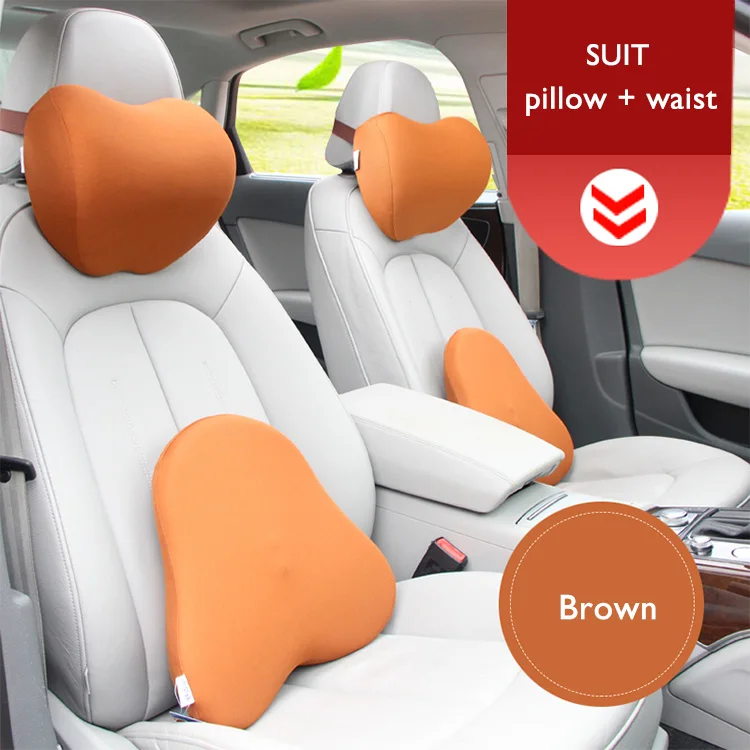 Brown LOEN 1 комплект, мягкая Автомобильная подушка для шеи, 3D, авто, для спины, поясничная поддержка, для 4 сезонов, с эффектом памяти, ткань, черный подголовник, подушка - Цвет: Brown