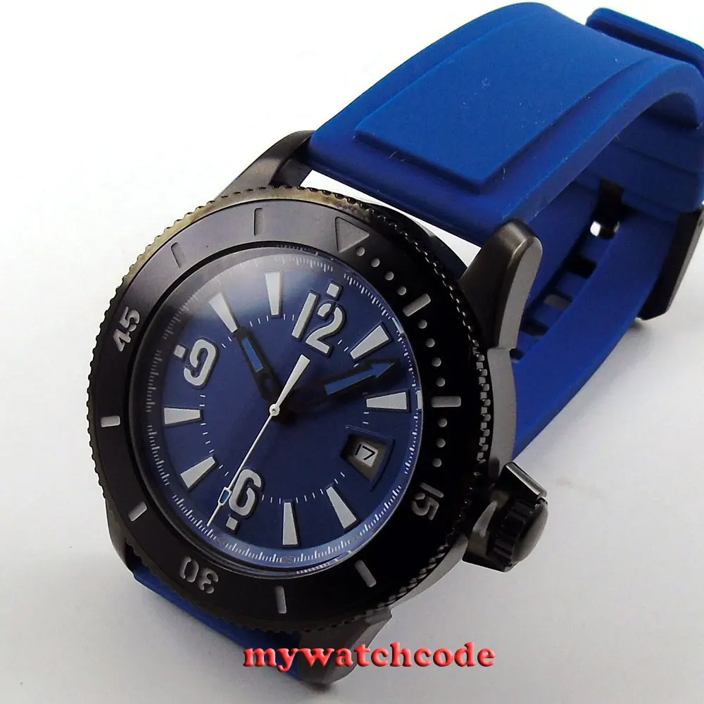 

43mm BLIGER blue dial date rubber strap automatic mens wrist watch 3