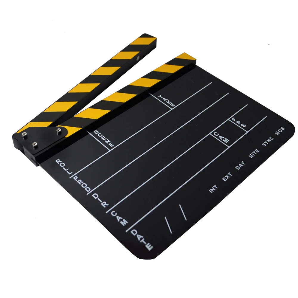 MINIFOCUS Dry Erase Acrylic Director Film Clapboard Movie TV Cut Action Scene Clapper Board Slate with Yellow/Black Stick, White