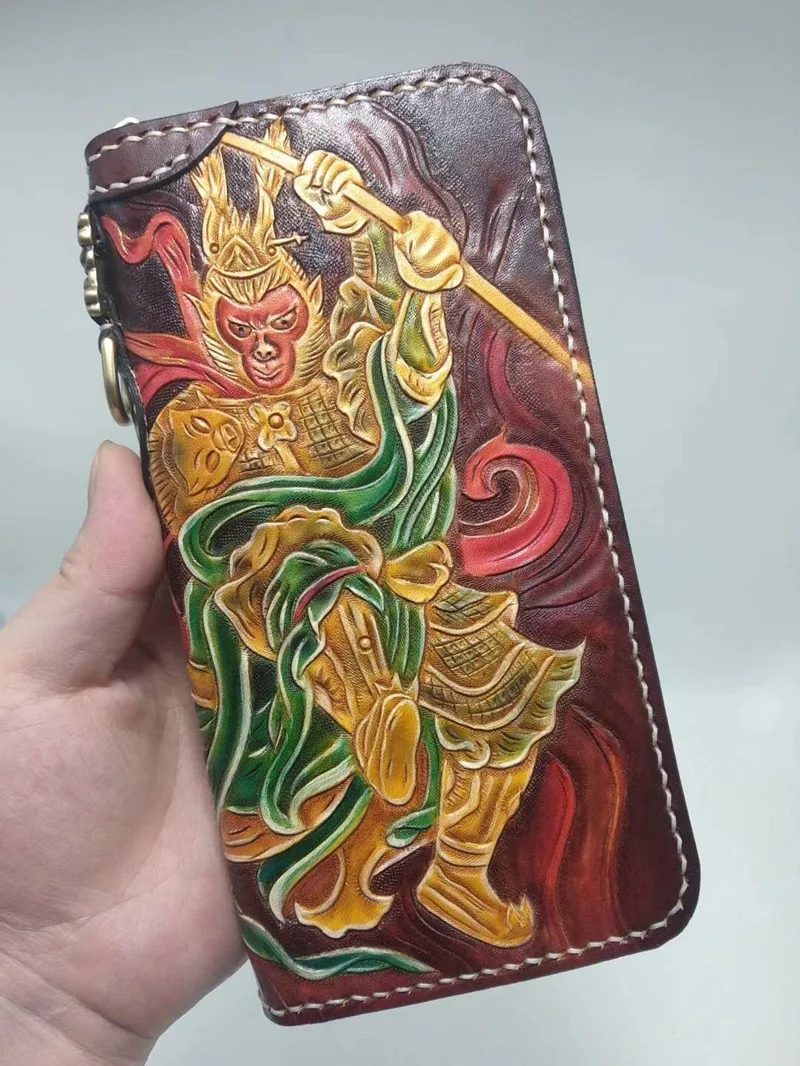 Бесплатный дизайн кошельки ручной работы Sun WuKong мужские длинные клатчи кожаный