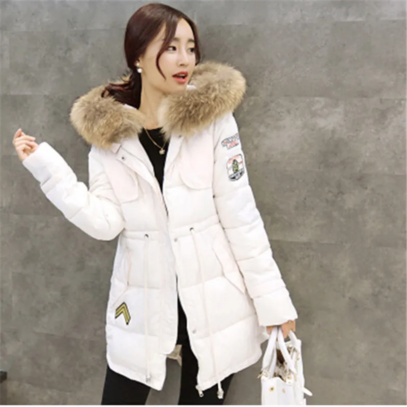 Зимняя женская куртка AILOGGE 2017 модная верхняя одежда с меховым воротником и