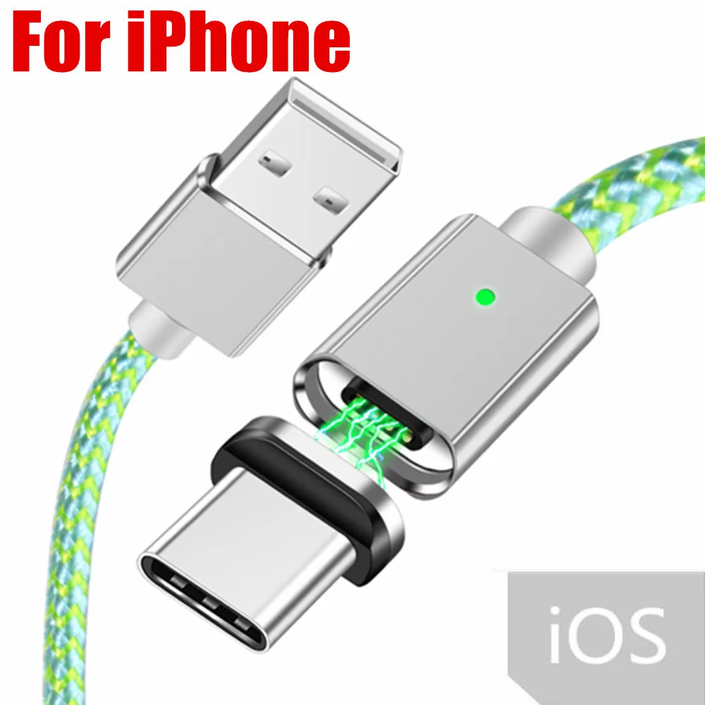 Green for iPhone Магнитный usb-кабель для зарядного устройства Micro type-c для iPhone Xs 8 X Max samsung Xiaomi Android, быстрый usb-адаптер, Магнитный зарядный Дата-кабель - Цвет: Green for iPhone