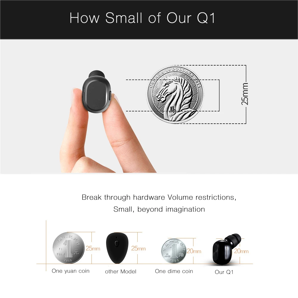 LYMOC Q1 монитор Мини наушники Bluetooth беспроводные наушники невидимые наушники-вкладыши HD микрофон Handfree для iPhone XiaoMi samsung