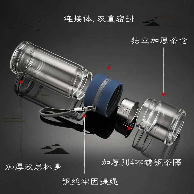 FUGUANG стеклянная бутылка для чая и воды, стакан для воды из нержавеющей стали