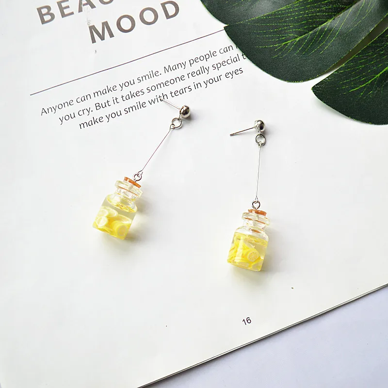 

2019 Korean Summer cool Fruit Juice Earrings Personality Simulation Strawberry Lemon Watermelon long glass earrings for women j
