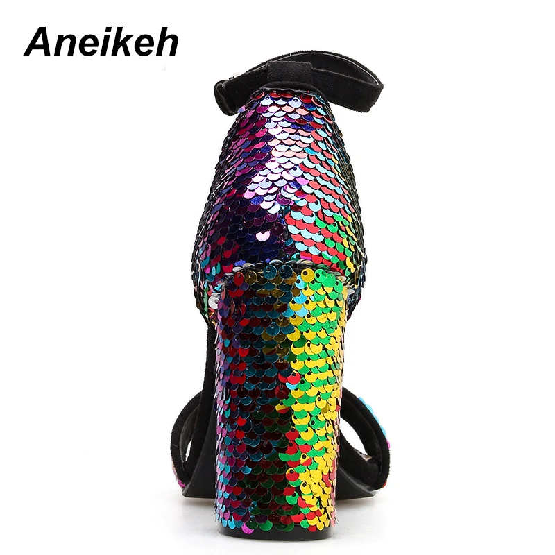 Aneikeh/женские туфли mary jane; Новинка года; сезон весна; Туфли-лодочки; женские босоножки; женские вечерние туфли из расшитой блестками ткани на высоком каблуке 11 см