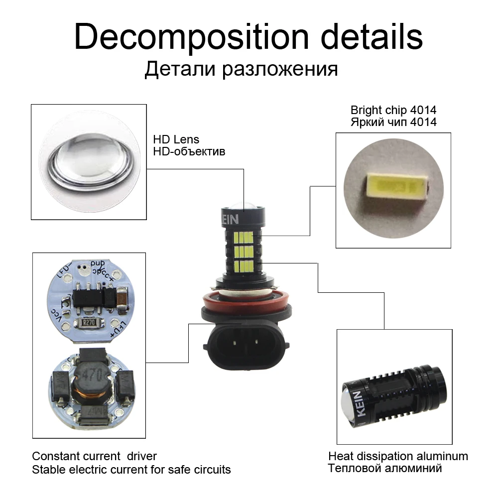 KEIN 2 шт. H8 H11 светодиодные лампы 4014 54SMD противотуманные фары автомобильные DRL