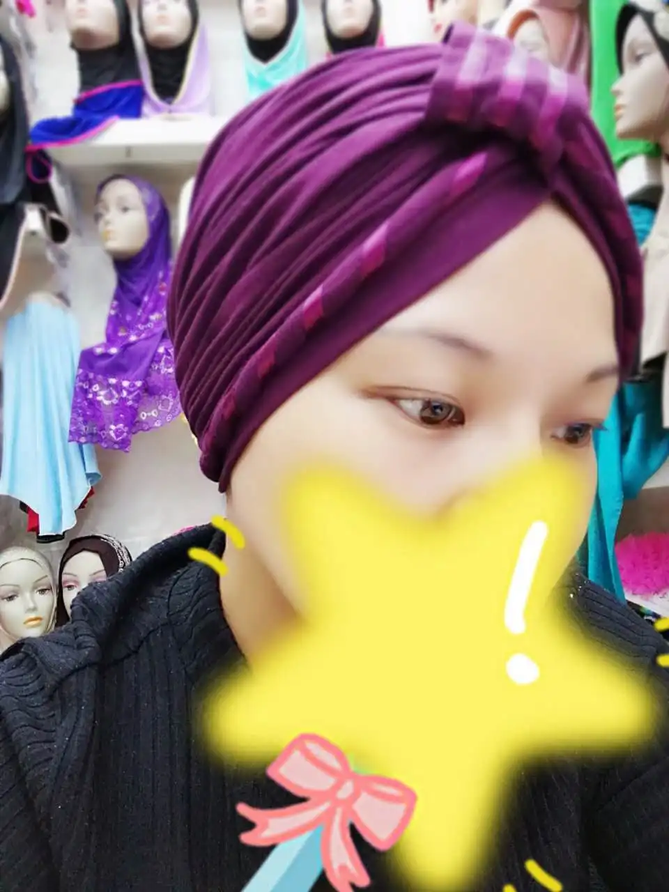 

H1069 fashion muslim hijab hat with braid,popular turban hijab, fast delivery