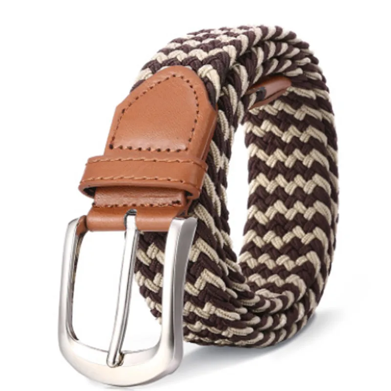 

2019 New Fashion Men Women's Canvas Plain Webbing Metal Buckle Woven Stretch Waist Belt
