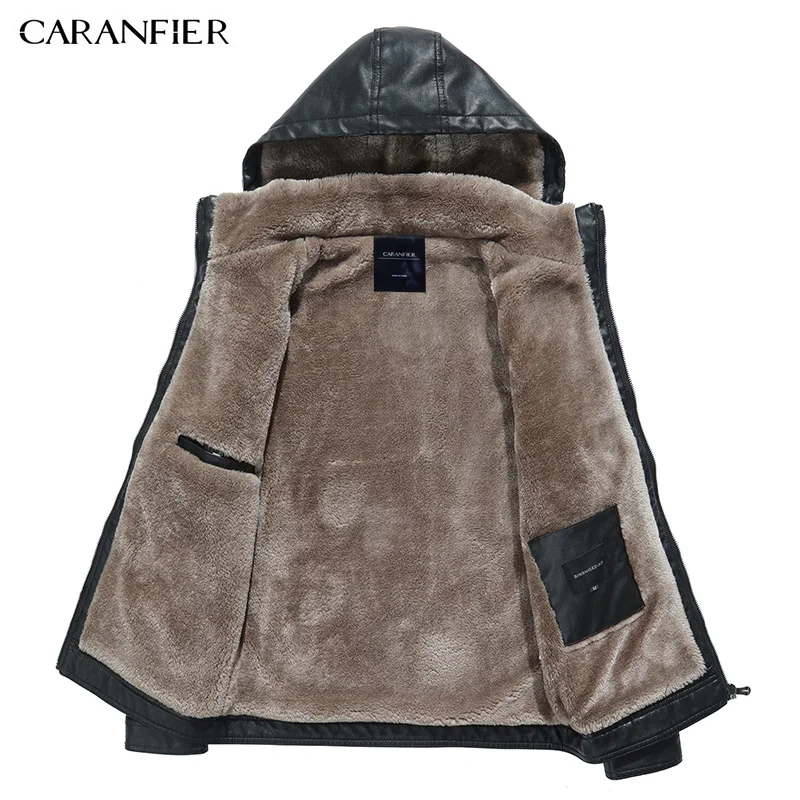Мужские кожаные куртки CARANFIER зимние теплые пальто толстая верхняя одежда