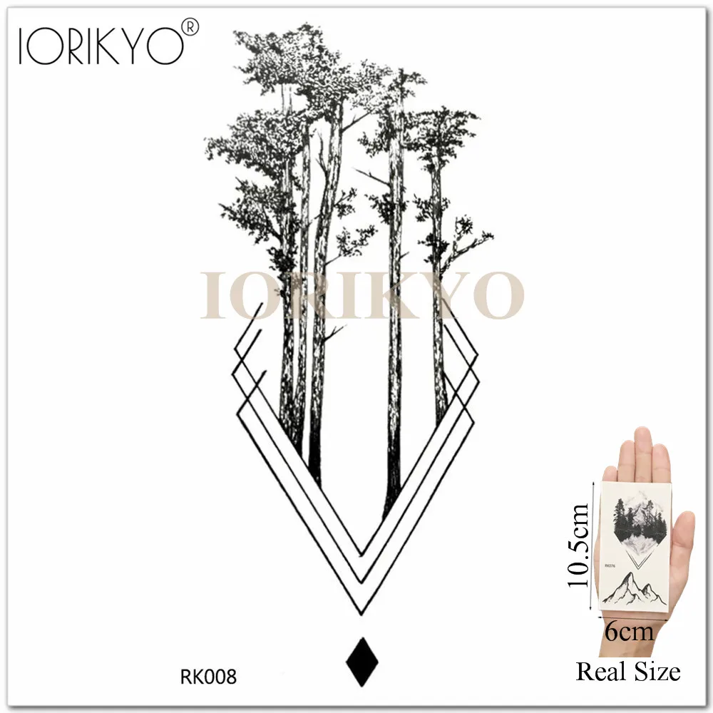 Iorikio, черная Геометрическая временная татуировка, женские наклейки, тело, рука, водостойкие татуировки, сосна, вершина Холма, мужские, лодыжки, поддельные татуировки, паста - Цвет: IRK008