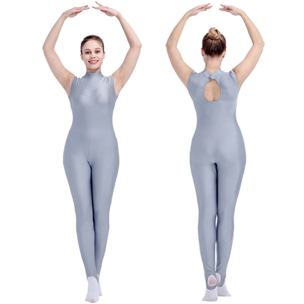 

Ladies Girls Shiny Lycra Sleeveless Turtleneck Back Hole Unitard Long Bodysuit Catsuit Training Outfit