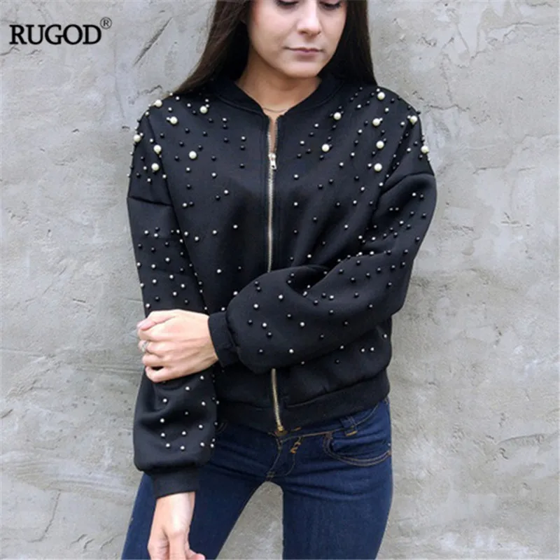 

RUGOD New Hot Diamond Beading Bomber Jacket Women 2021 Spring Casual Loose Zipper Long Sleeve Baseball Jacket Casaco Feminino