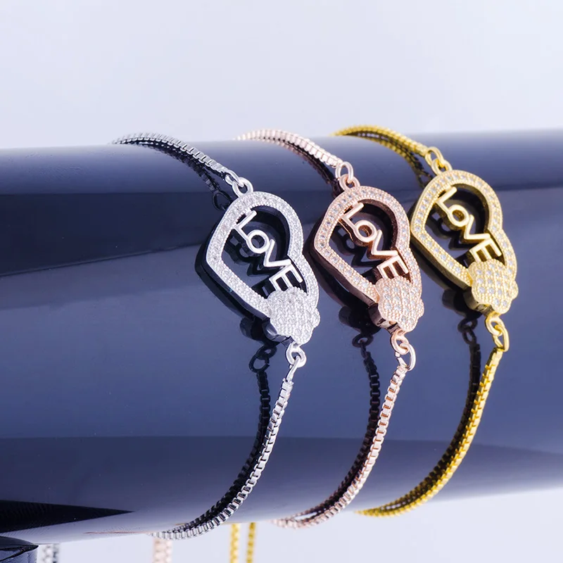 

Hot Fashion Jewelry Charm Zircon Crystal Love Heart Bracelets Diy Copper Micro Pave Chain Bracelet Women Bijoux Pulseras Mujer