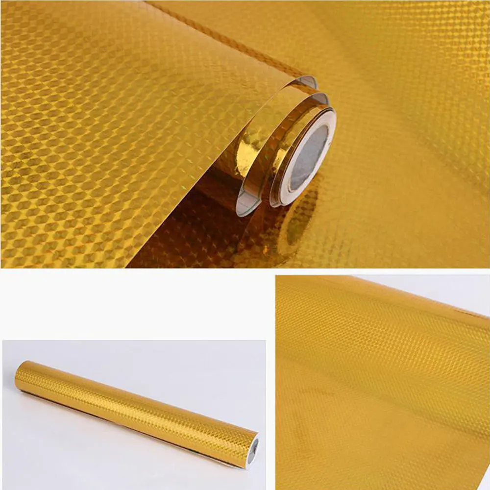 Gold Yazi DIY ручной работы самоклеющиеся блестки ПВХ лазерная настенная бумага рулон мгновенный мигающий Серебряная Золотая фольга настенная бумага для стен - Цвет: Gold