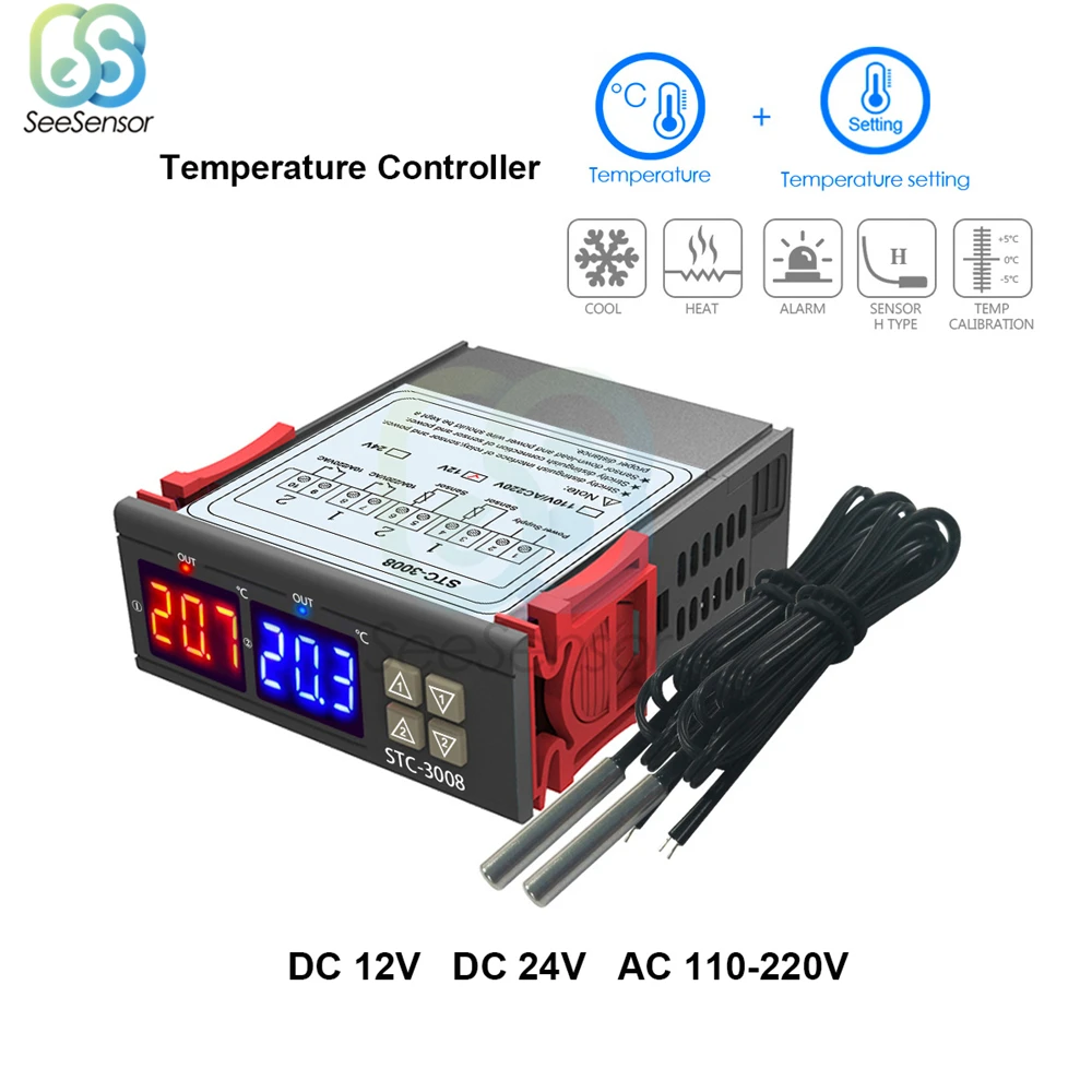 Цифровой терморегулятор с двумя релейными выходами 10 А 220 В|Приборы для измерения