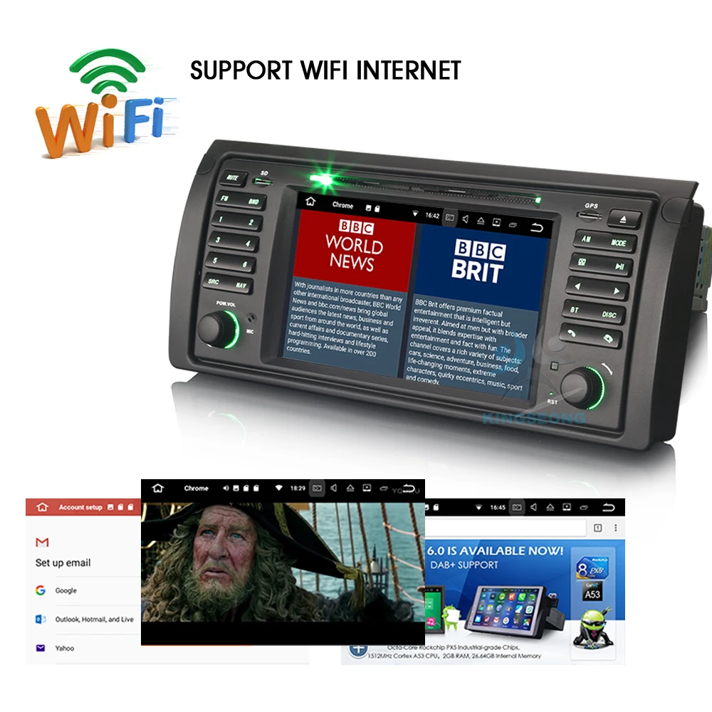 Автомобильный DVD плеер 4 ядра Android 7.1.2 GPS Sat Nav для BMW 5 серии E39 X5 E53 M5 3G DAB + WIFI OBD CANBUS