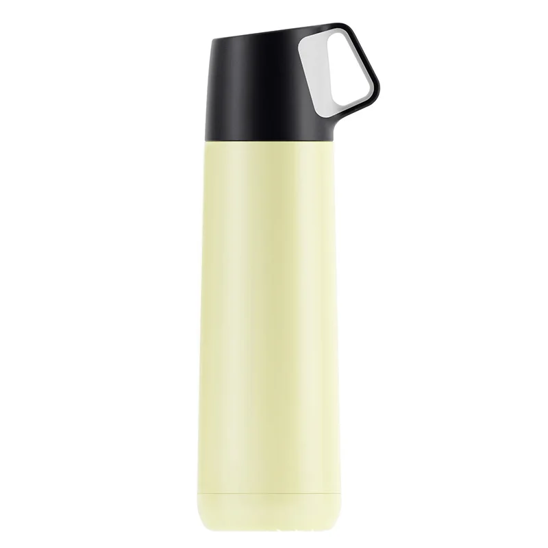 Цвет: желтый 500ML Creative Stainless Steel Double Wall Thermos Mug With Small Cup Vacuum Flask Travel Coffee Mug Drink Bottle Thermocup - Цвет: Цвет: желтый