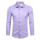 Мужская рубашка из бамбукового волокна, Повседневная приталенная, с длинным рукавом, эластичная, деловая офисная одежда, фиолетовая, 4XL