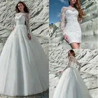 Фантастическое свадебное платье 2 в 1 из тюля и кружева с вырезом Лодочка кружевное свадебное платье с длинными рукавами и аппликацией со съемной юбкой