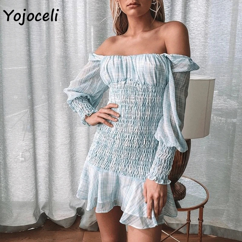 Женское уличное платье Yojoceli Трендовое в клетку с длинным рукавом и открытыми
