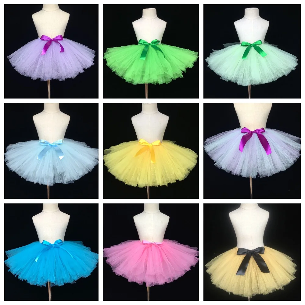 

Solid Color Girls Tutu Skirts Baby Tulle Tutus Pettiskirt Ballet Dance Underskirts with Ribbon Bow Kids Costume Skirts 30Pcs/lot