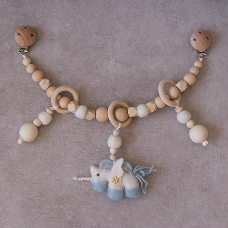 Blue Unicorn 1PC Baby Rattle Wood Bird Pacifier Chain Pram Cart Wool Ball Chain Holder Handmade Stroller Accessories For 0-12 month Baby Toys - Цвет: Blue Unicorn