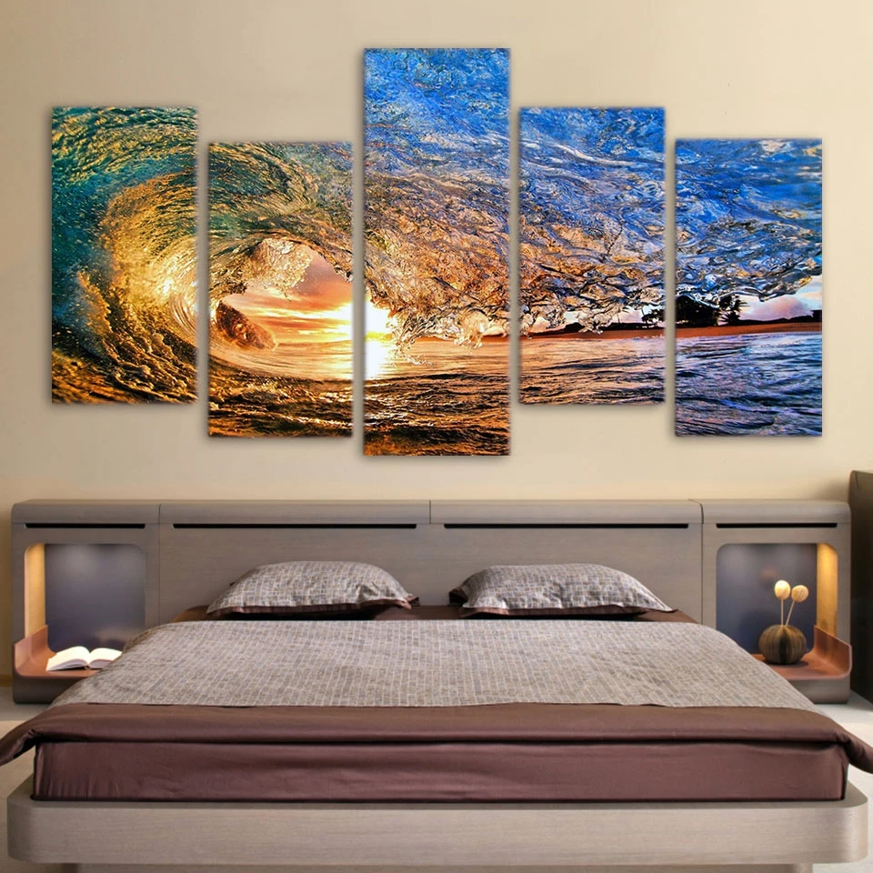 Картины на холсте домашний декор рамка 5 шт. картины океанских волн HD принты закат