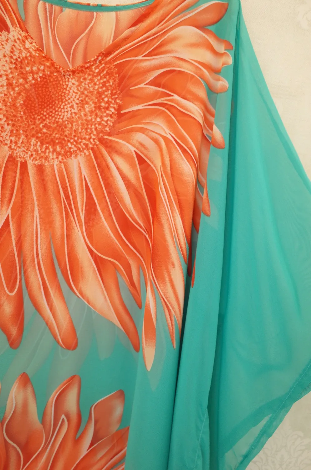 2020 Зеленое Шифоновое пляжное платье кафтан с цветочным принтом летняя Женская