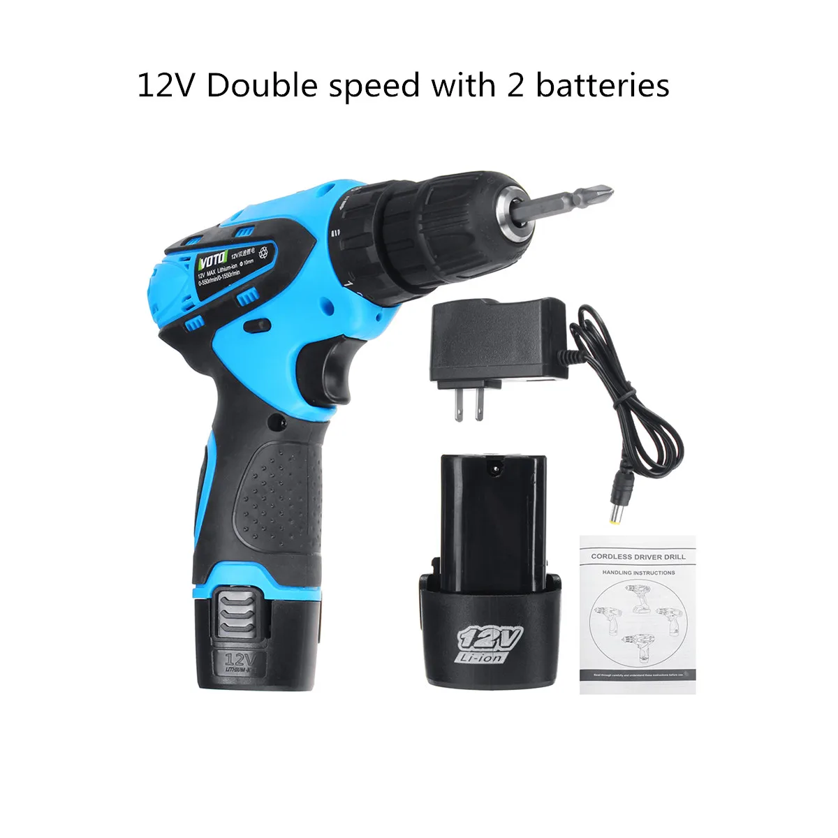 12V Double 2battery 2000 мАч аккумуляторная ручная дрель аккумуляторная электрическая отвертка ударные электроинструменты двойная скорость светодиодный 2* литиевая батарея для дома DIY - Цвет: 12V Double 2battery