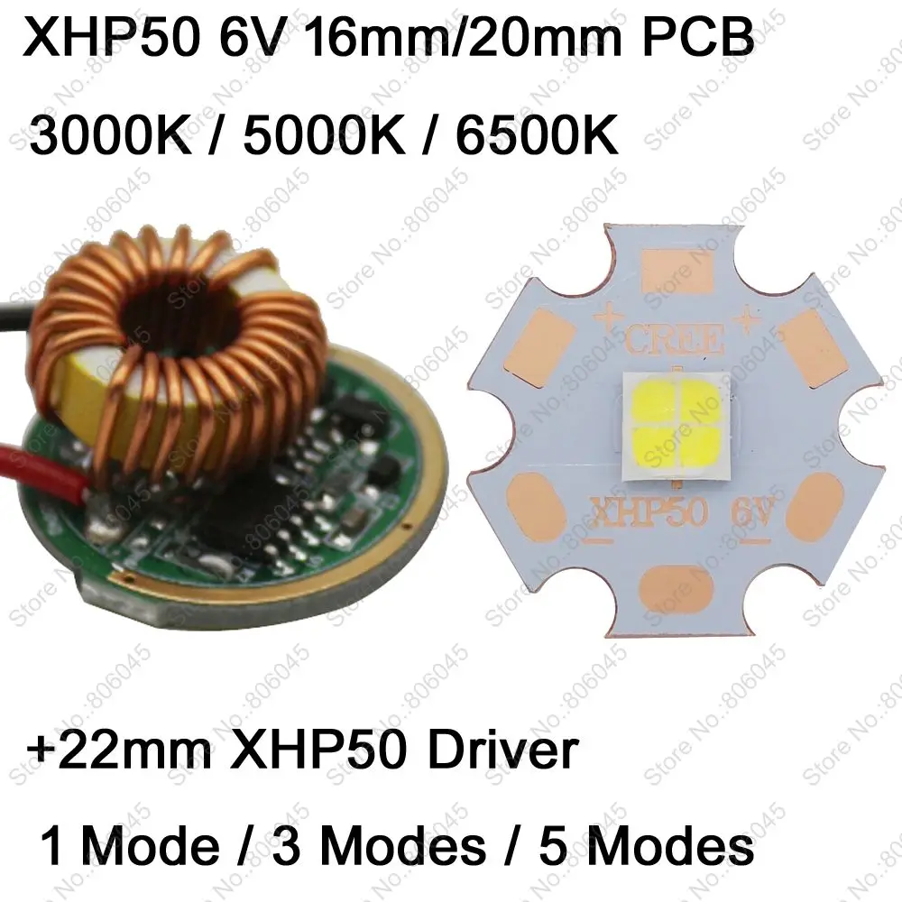 Cree XHP50 6 в 6500 к холодный белый, 4500 к нейтральный белый, 3000 К теплый белый светодиодный излучатель+ 22 мм 1 режим или 3 режима или 5 режимов