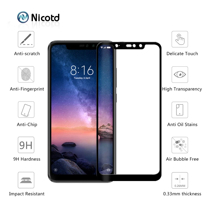 Закаленное стекло для Xiaomi Redmi Note 6 Pro полное покрытие Защита экрана pro Защитное |