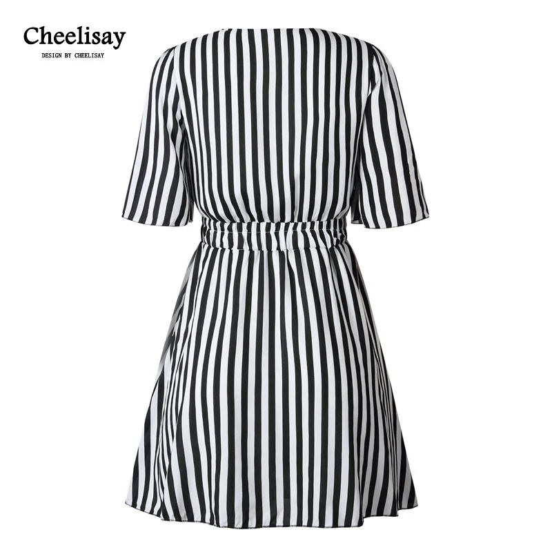Винтажное Полосатое женское платье с v-образным вырезом и оборками хлопковое