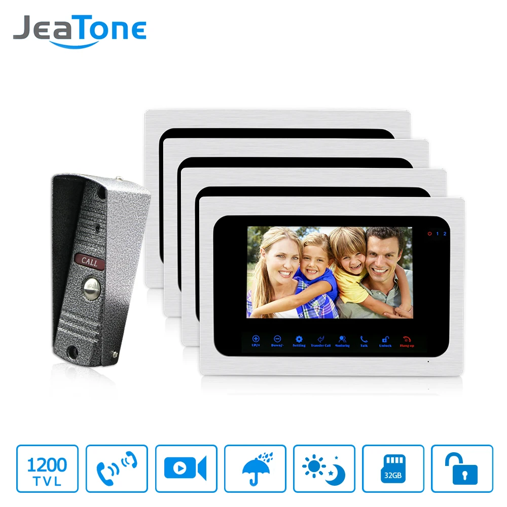 Видеодомофон JeaTone с цветным TFT ЖК дисплеем 7 дюймов дверной звонок система связи