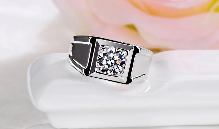 Genuine 14K White Gold 1CT Diamond Solitaire Ring Men Solid Setting Engagement Jewelry for Male Nice quality Him | Украшения и