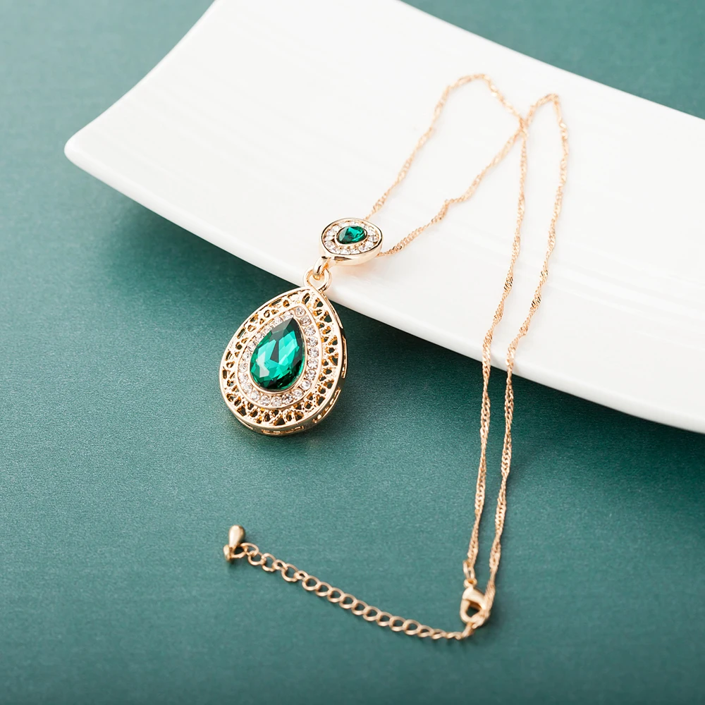 ALULU Fashion Green Crystal Women Pendant Necklace Rhinestone Jewelry For Plated Gold Necklaces &amp Pendants Female | Украшения и