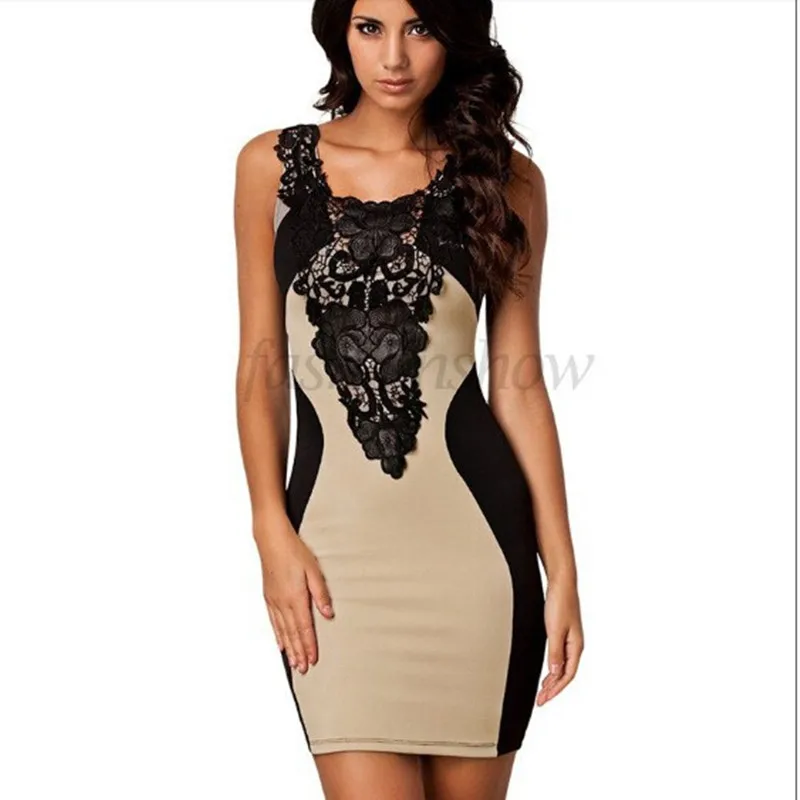 Женское облегающее платье без рукавов Клубное кружевное лоскутное футляр