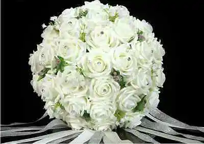 New Wedding Bridal Bouquet Rose Crystal Pearl Bridesmaid Flowers Posy Handmade | Дом и сад