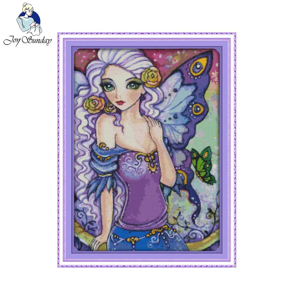 

Joy Sunday Butterfly Fairy Patterns Handmade Needlework Cross Stitch Sets Embroidery Precise Printed Cross-Stitching Home Decor