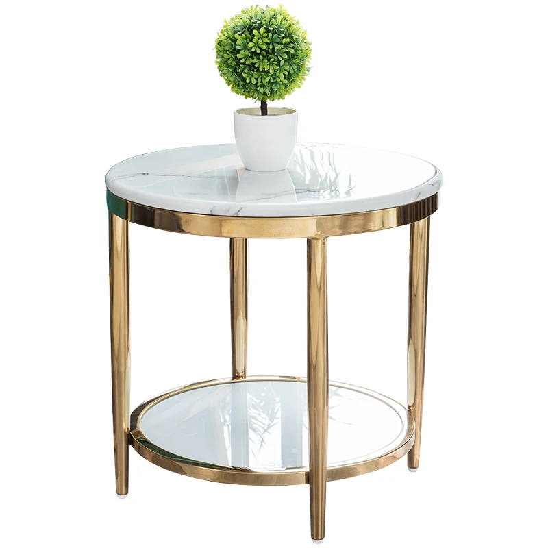 

Postmodern Minimalist Stainless Steel Light Luxury Small Apartment American Marble Nordic Coffee Table Corner Sofa Side Table