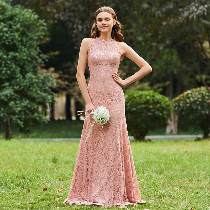 

Tanpell длинное платье подружки невесты розовое платье без рукавов до пола женское кружевное вечерние платье большого размера на заказ