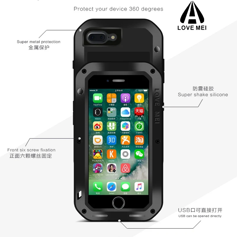 Чехол Love mei из алюминия и металла для iphone 7 защитный противоударный чехол +