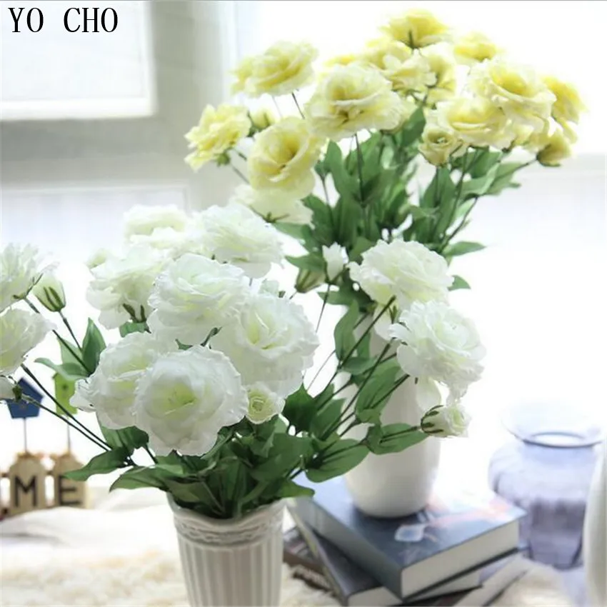 Йо Чо Искусственные цветы Свадебные украшения поддельные 4 головки Eustoma Fleur Para