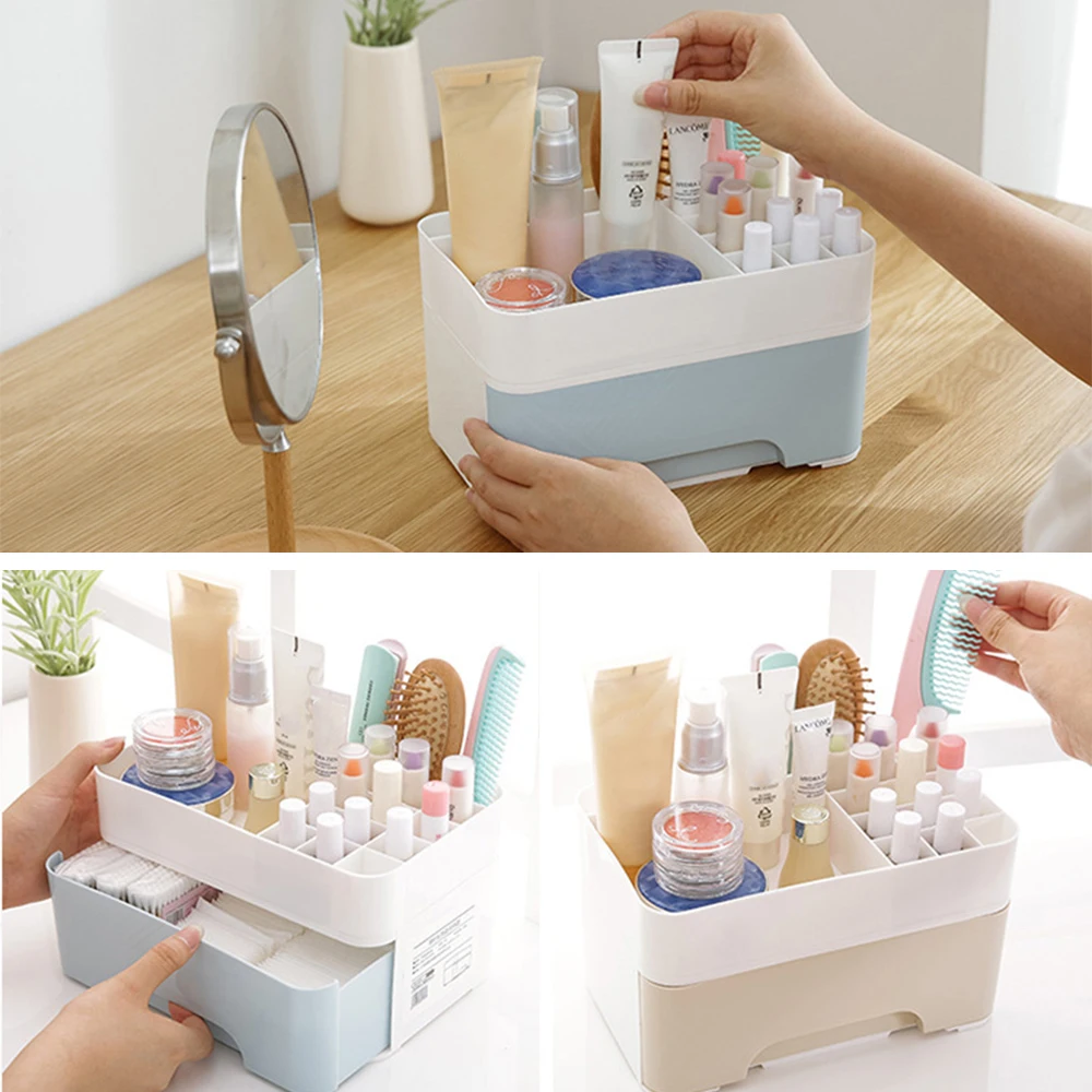 1PCs Plastic Cosmetics Makeup Organizer Make Up Brush Storage Box With Drawer Multifunction Desktop Jewelry Case Storage Box