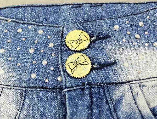 Детская джинсовая мини юбка на молнии с пуговицами и стразами жемчугом LL3110|kids