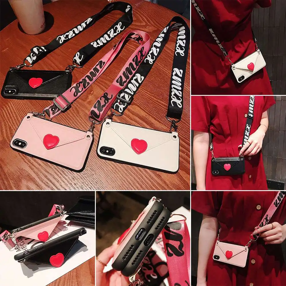 KISSCASE девчачий кожаный ремешок чехол для iPhone 7 8 Plus X XR XS MAX Lover Heart Holder Чехлы 6 6S Сумки
